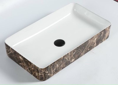 Chậu rửa mặt decor chữ nhật nâu vân nứt