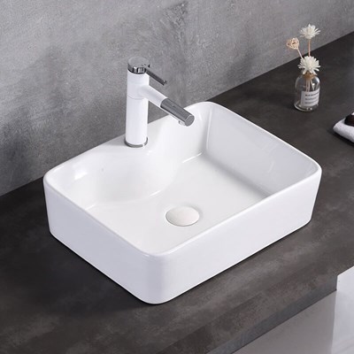 Chậu rửa mặt decor vuông trắng trơn