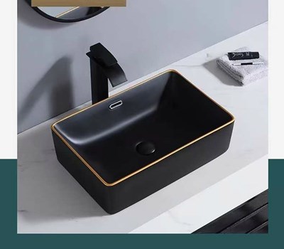 Chậu rửa mặt decor vuông viền đồng