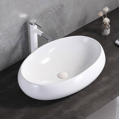 Chậu rửa mặt decor oval trứng màu trắng